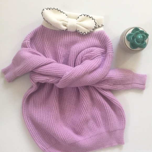 Vintage knit sweater with bow neck accent purple - Picture 11 of 11